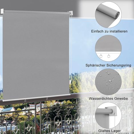 WOLTU Estor Enrollable para Exterior Estor Toldo Vertical Persiana Enrollable para Balcón Ventana Jardín Estor de Privacidad Térmica Opaca Anti UV 100x140 cm Gris