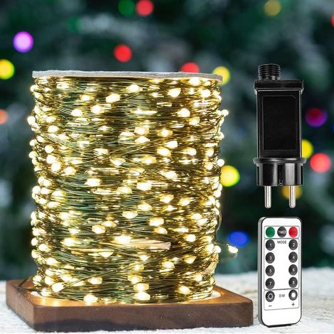 Guirlande lumineuse 30 m avec 300 LED chaudes, fil de cuivre vert étanche IP44 pour intérieur et extérieur, télécommande incluse (1/5)
