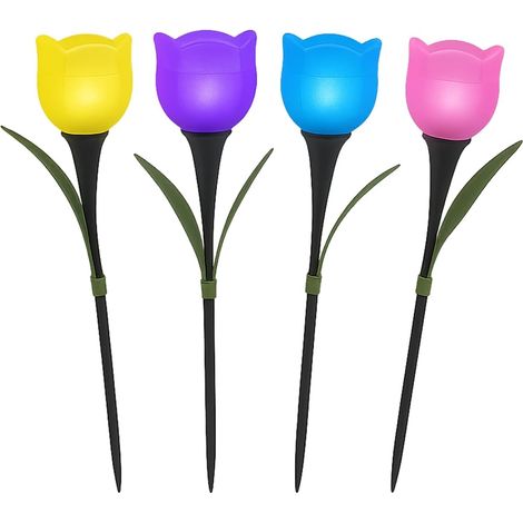 Set aus tulpenförmigen Solarleuchten (4 Stück), mit Erdspießen, unterstützt automatische Sensorbeleuchtung, geeignet für Gehwege, Blumenbeete und Balkone. (1/4)