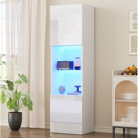 MEUBLIV Vetrina 45x35x160 cm bianco lucido con LED e 1 ripiano in vetro temperato (1/5)
