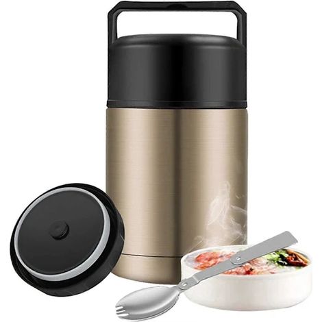 Speisenthermoskanne, 800 ml, mit großer Öffnung, geeignet für heiße Speisen, inklusive klappbarem Löffel (1/5)
