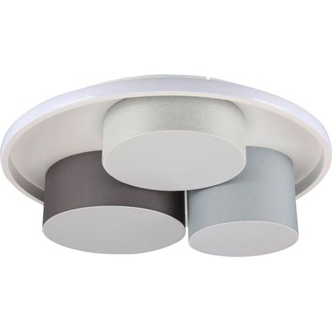 Plafonnier LED Design 3 Cylindres en Textile et Métal Gris pour Salon et Bureau Ø 56 cm - PANGIVO (1/5)