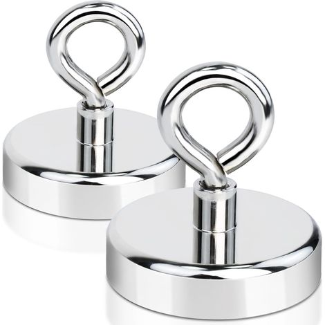 2 Stück Magnethaken Extra Stark Magnet Haken 60mm Neodym Magnethaken, Magnetische Haken Ösenmagnet Magnet mit Haken für Kreuzfahrt Grill BBQ Küche Kühlschränke Gadgets Eisentüren Büro