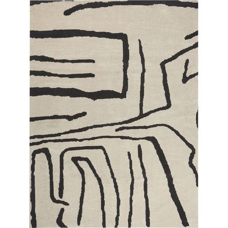 Tappeto da salotto moderno con motivo astratto geometrico a tinta unita Beige Nero 300 x 400 cm Kolpur