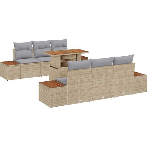 Garden Sofa Set with Storage 7 pcs Beige Poly rattan vidaXL
