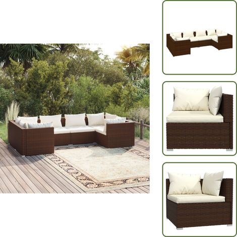 The Living Store Set Divani da Giardino 6 pz con Cuscini in Polyrattan Marrone - Divano angolare