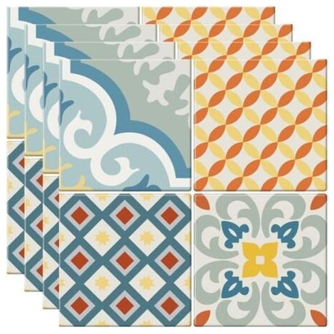 Lot de 4 panneaux muraux 3D, carreaux autocollants style bohème, 23 cm, à décoller et coller, pour décoration de cuisine, chambre et salle (1/5)