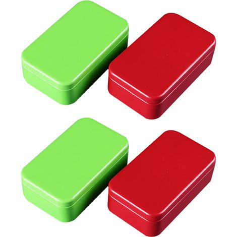 Lot de 4 boîtes métalliques rectangulaires avec couvercle, idéales pour ranger thé, bonbons, baumes et autres petits trésors. Couleurs : vert et rouge. (1/5)