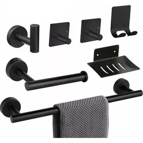304 Edelstahl, stabiler Haken, Metall-Kleiderhaken, Handtuchhalter, Handtuchstange, Badezimmerzubehör-Set, Schwarz (1/5)