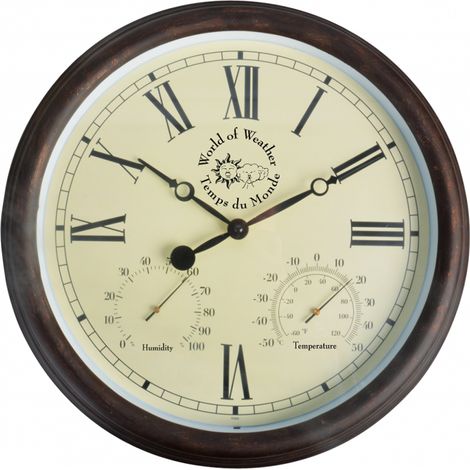 Horloge murale avec thermo-hygromètre - L 6,1 cm x l 38,3 cm x H 38,5 cm - Chiffres romains - Livraison gratuite