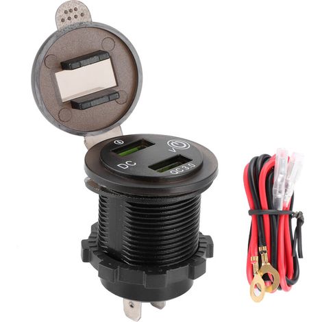 Caricabatterie USB QC 3.0 a doppia porta con ricarica rapida, impermeabile, con voltmetro a LED, per auto, barca, yacht, quad, camper e luce rossa (1/5)
