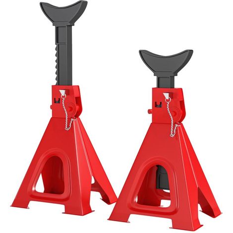 Chandelles de levage d'une capacité de 6 tonnes, lot de 2, comprenant 2 goupilles de verrouillage, réglables en hauteur sur 13 positions (de 375 mm à 592 mm), pour atelier et garage, rouges