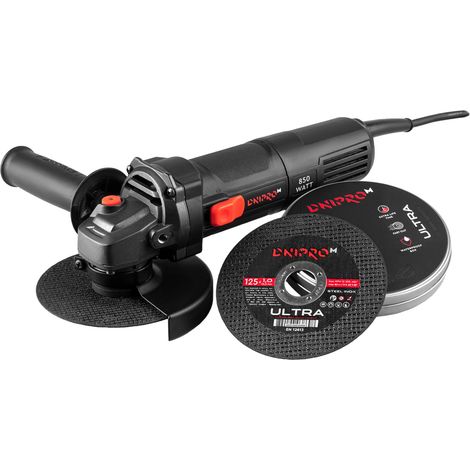 Dnipro-M Amoladora Angular 850W 125mm con Velocidad Regulable 4000-11000 rpm, Radial Pequeña y 10 Discos. Cable 3m, Corte Metal/Piedra/Cerámica/Ladrillo. GS-100S