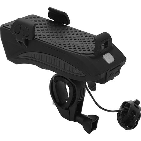 Phare de vélo étanche, rechargeable par USB, avec klaxon et support pour téléphone pour rouler de nuit. Éclairage avant et lampe frontale de vélo étanches, avec klaxon et support pour téléphone pour l (1/5)