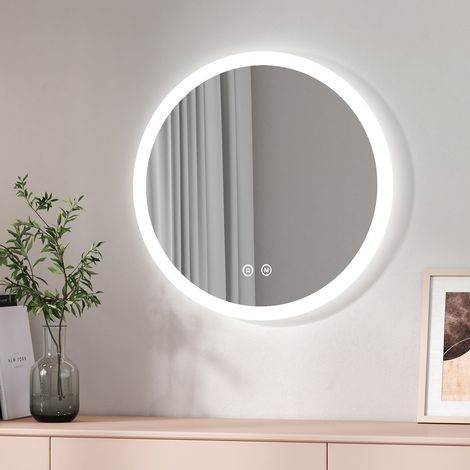 EMKE Specchio Bagno Rotondo con Luce 60 cm, Specchio Bagno LED con Interruttore Tattile Antiappannamento, Luce Bianca Fredda 6500K / Luce Calda 3000K / Luce Neutra 4000K