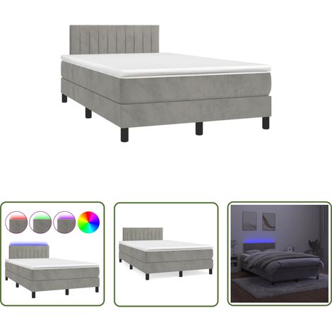The Living Store Sommier à lattes de lit avec matelas LED gris clair 120x190 cm - Lit Plateforme - Lit Rembourré - Lit Design - Lit Moderne - Lit Capitonné (1/5)