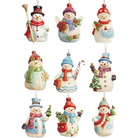 Lot de 9 petits ornements en bois, décorations à suspendre et kit de pendentifs de Noël avec cordon (1/5)