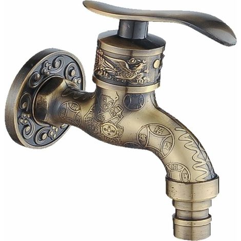 Retro Robinet De Bain Bassin Chaud Et Froid Lavabo De La Salle De Bains Mitigeur en Bronze Finition Cruches Vintage Spray Dessin Balcon Bar Toilettes Lave-Mains Robinet d'eau (B050 Vert ancien) (1/5)