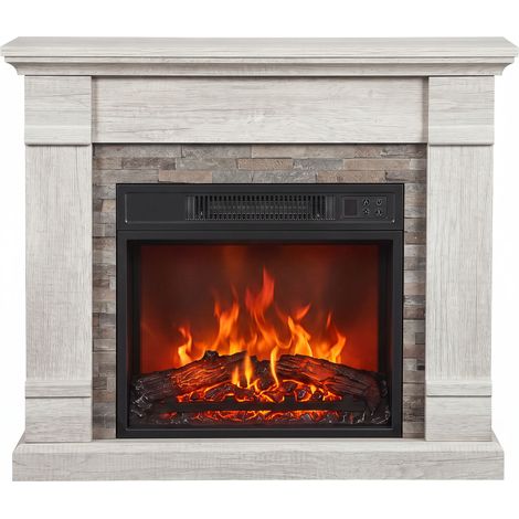 Cheminée électrique décorative de 1800 W avec 3 niveaux de luminosité, effet flamme, thermostat, minuterie et télécommande. (1/5)