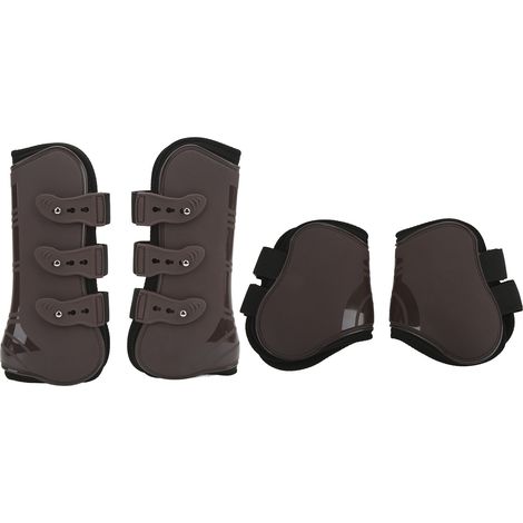 Bottes de jambe avant et arrière de cheval, 4 pièces, attelle de tendon en néoprène PU, engrenages de Protection (marron et ensemble XL) (1/5)