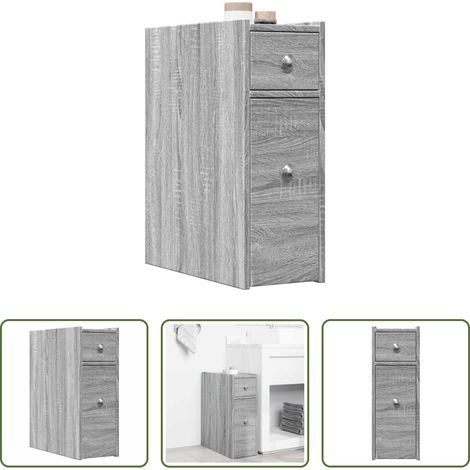 vidaXL Armoire avec roulettes - Armoire de salle de bain étroite avec roulettes sonoma gris (1/5)