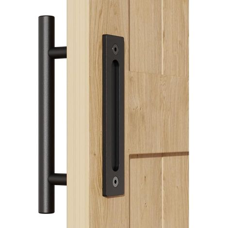 24cm Matériel de poignée de porte de grange coulissant, avec poignée de doigt de chasse d'eau, poignée et kit de poignée de porte de grange de chasse d'eau pour armoire de porte de garage (1/5)