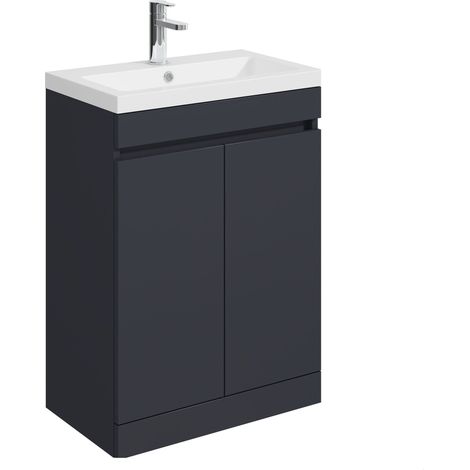 Balterley Tean 600mm Floor Standing 2 Door Compact Unit with Polymarble Basin - Dark Grey