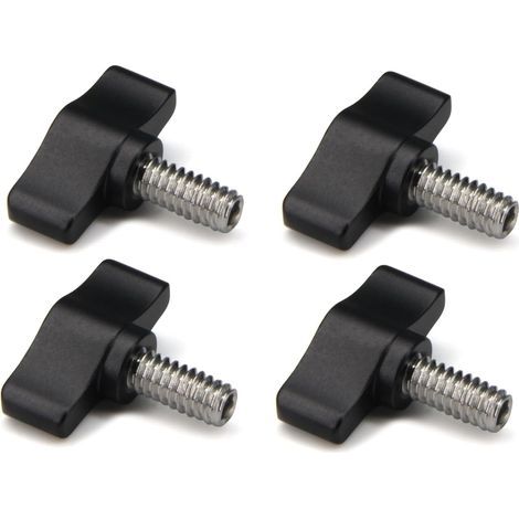 Lot de 4 vis moletées 1/4"-20 x 1/2" en acier inoxydable avec filetage standard/gros filetage noir bouton en aluminium (1/5)