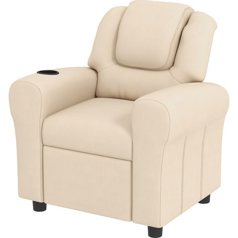 Kids Recliner Chair, PU Lear with Adjustable Backrest, Footrest, Padded Headrest, Beige (1/5)