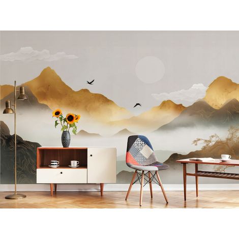 Fototapete Berge Landschaft Boho Beige, für Wohnzimmer und Schlafzimmer, 150 x 105 cm – Komplettset inkl. Kleister & Anleitung (1/5)