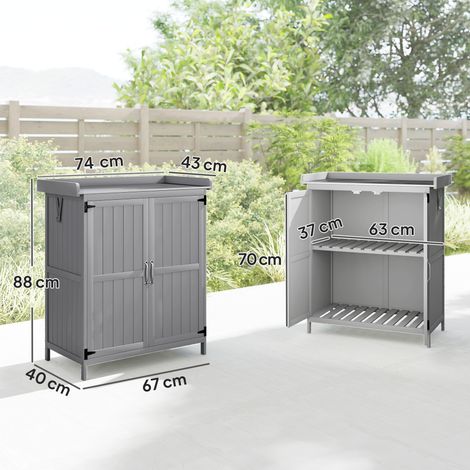 Armoire de rangement extérieure, abri de jardin en bois avec étagères, armoire de rangement pour jardin et terrasse à 2 portes, grise (1/5)
