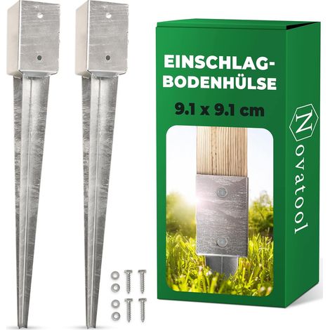 Novatool Lot de 2 douilles de sol 91 x 91 x 750 mm, douille de sol pour poteau de parasol, poteau de clôture, poteau en bois, douilles à enfoncer,