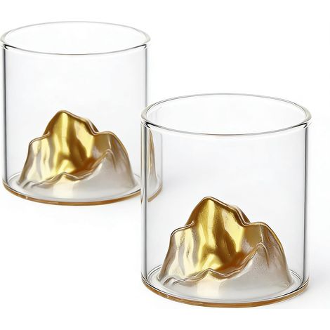 Lot de 2 verres à whisky en cristal japonais, verres de 12 oz pour whisky, cognac, scotch, cocktail, rhum, bière (Montagne dorée) (1/5)