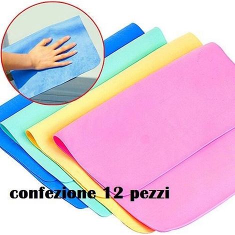 TrAdE Shop Traesio - Set 12 Panno Magico Super Assorbente Pulisce Asciuga Multiuso 30 X 30 Cm -