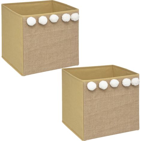 Lot de 2 boîtes de rangement en jute avec pompons