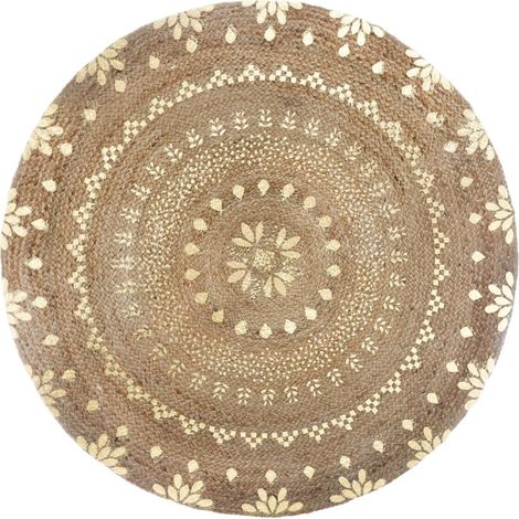 Pegane – Tapis rond en jute doré 115x115cm – Épaisseur 1cm – Tressage en fibres naturelles – Pour décoration intérieure moderne (1/4)