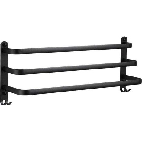 Enowelir Porte-Serviette Mural À 3 Niveaux En Aluminium Noir Étanche Avec Crochets Pour Salle De Bain Et Cuisine 60 Cm (1/5)