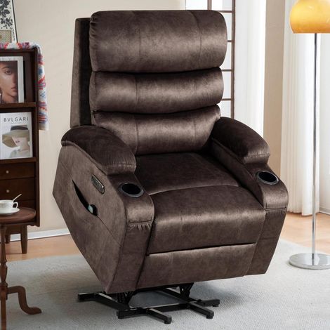 Fauteuil releveur électrique marron avec massage, chauffage et USB (1/5)