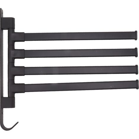 Barre porte-serviettes pivotante noire sans perçage, porte-serviettes mural d'angle pour salle de bain, 4 bras (1/5)