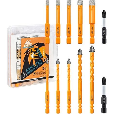 Juego de brocas de diamante para azulejos [6+8+10+12+14] mm, sierra de corona para perforar agujeros en porcelana, cerámica, mármol, granito y vidrio, brocas de vástago hexagonal de cambio rápido. (1/5)