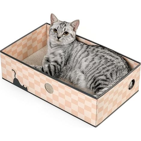 Cat Scratching Post Cat Scratcher Large White Box Cat Bed Scratcher Furniture Protector Cardboard (1/5)