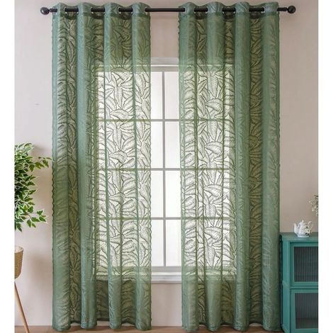 Rideau Occultant Vert 2 pièce - Motif Feuille Perforée 140x100cm - À Œillets pour Salon/Chambre (1/5)