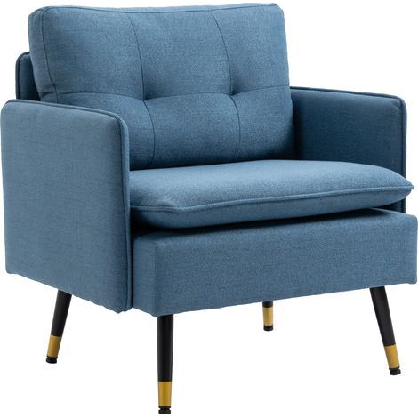 Fauteuil d'appoint capitonné, fauteuil rembourré, coussins amovibles, noir, or et bleu (1/5)