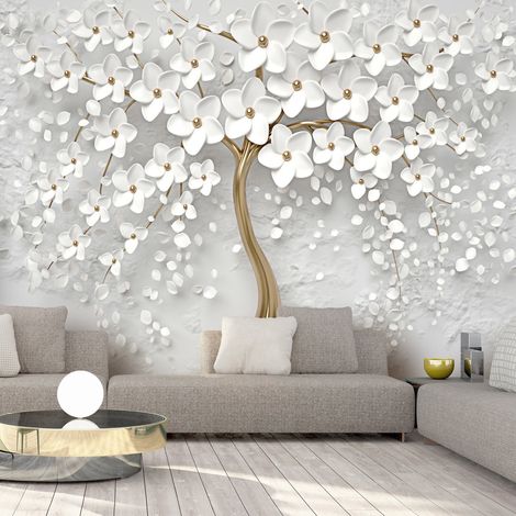 Papier peint adhésif Magnolia blanc abstrait - 147 x 105 cm (1/4)