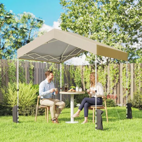 Tente Pliable 2.4x2.4 m Pop-up UPF50+ Verrou Central Hauteur Ajustable Sac de Transport Sacs de Sable Beige
