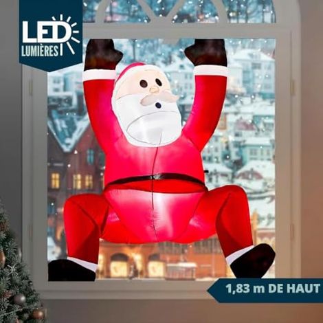 Décoration de Noël gonflable à suspendre, Père Noël grimpant de 1,80 m avec LED intégrée, pour intérieur, extérieur, jardin et pelouse. (1/4)