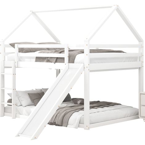 Lit superposé enfant cabane avec toboggan et échelle, couchage 140x200 cm, structure en pin et MDF, blanc, sécurisé pour jouer et dormir CHICFURN (1/5)