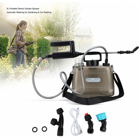 Spruzzatore elettrico da 5 litri - Batteria da 2000 mAh - Grigio - Spruzzatore da giardino automatico portatile con 4 ugelli per diserbo e lavaggio auto (1/5)