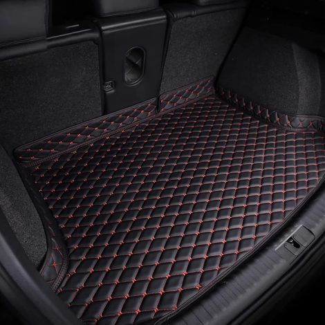 Tapis de Coffre Voiture Premium pour MG ZS Hybrid+ Luxury (2024), Protection Anti-Rayures Cuir Imperméable, Anti-dérapants Moquettes Accessoires, Doublure sur Mesure, C/Black Red