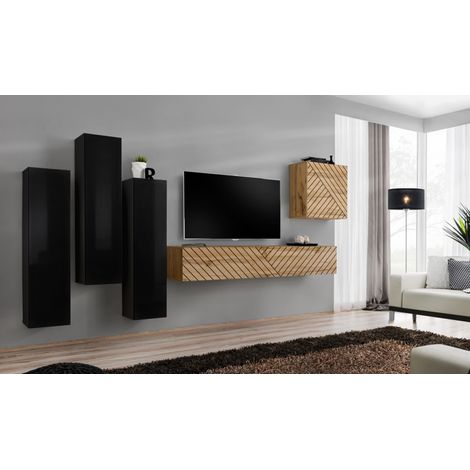 Ensemble de 5 meubles muraux "Switch III " pour TV en bois - Noir et Beige - L 330 x H 160 x P 40 cm - Livraison gratuite